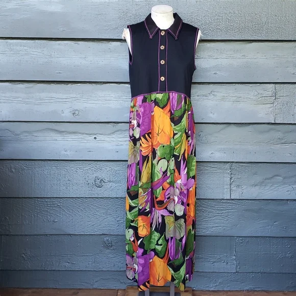 Carole Little Dresses | Carole Little Vintage 90s Maxi Dress Sz 10 Women's | Color: Black/Purple | Size: 10 | Wickedrosevtg's Closet